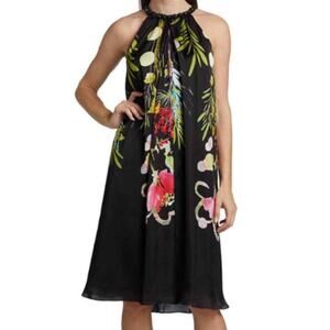 Teri Jon Rickie Freeman Black Floral Dress Beaded Halter Neck 6